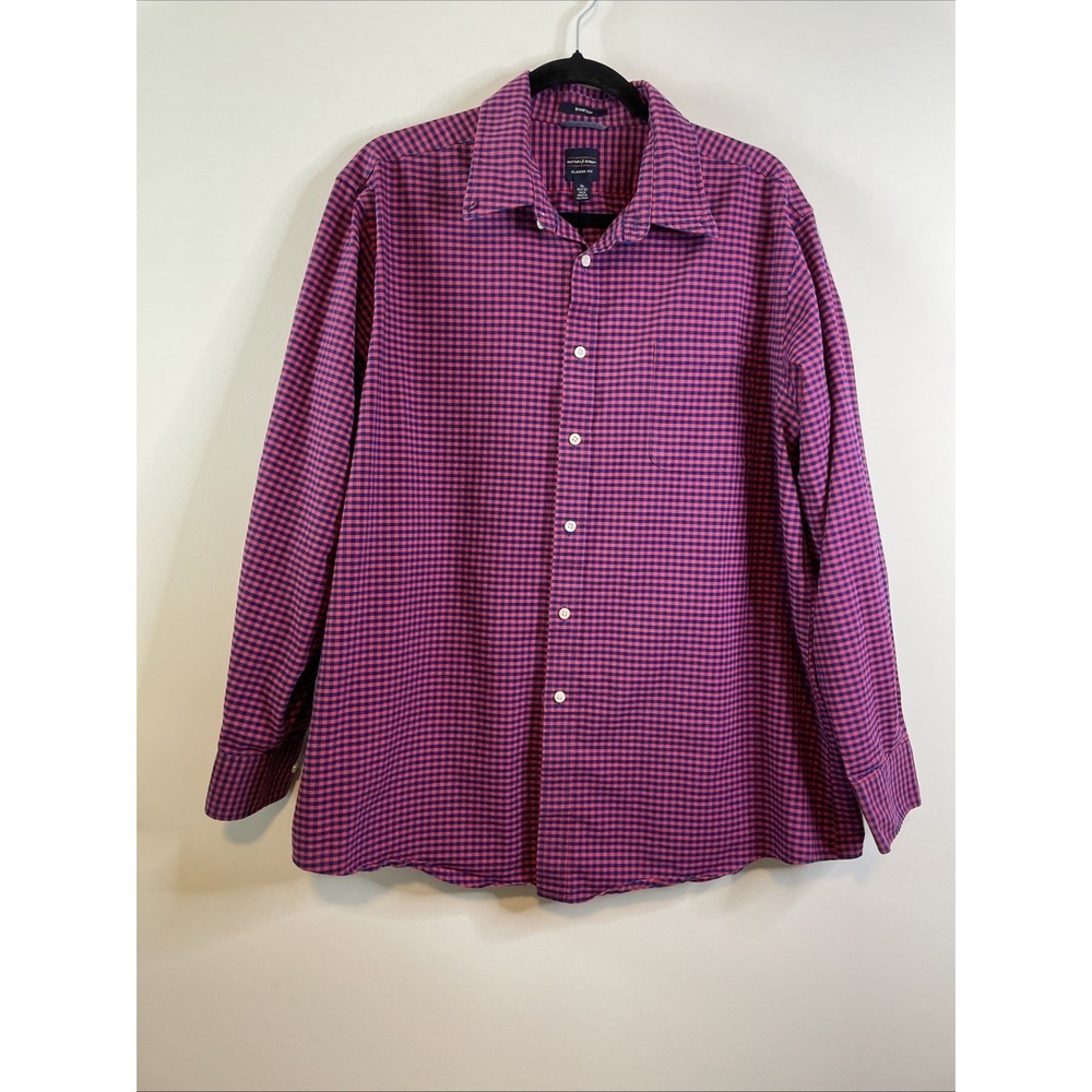 Dockers Battery Street Size XL Red Blue Check Stretch Button‎ Shirt